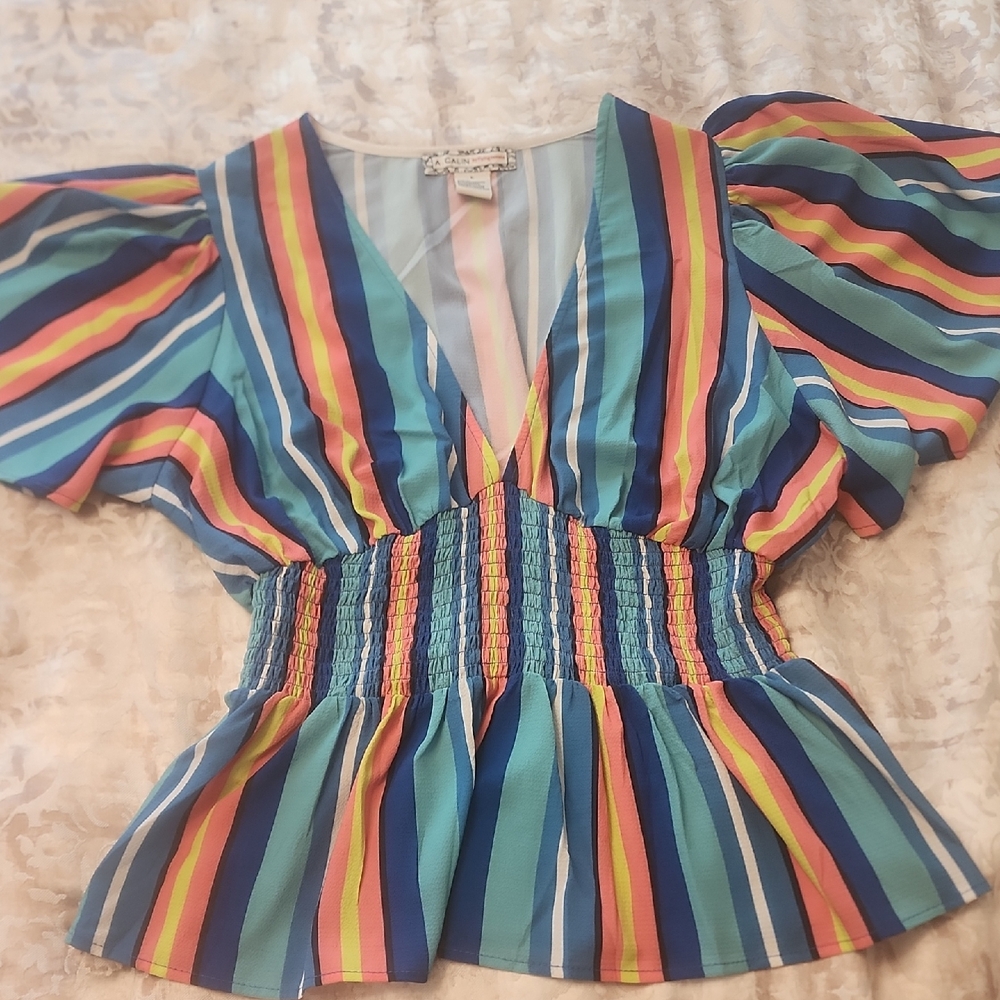 Multicolor Striped V-Neck Blouse